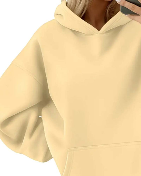 Hoodie Jednolity Kolor Długi Rękaw Swobodny