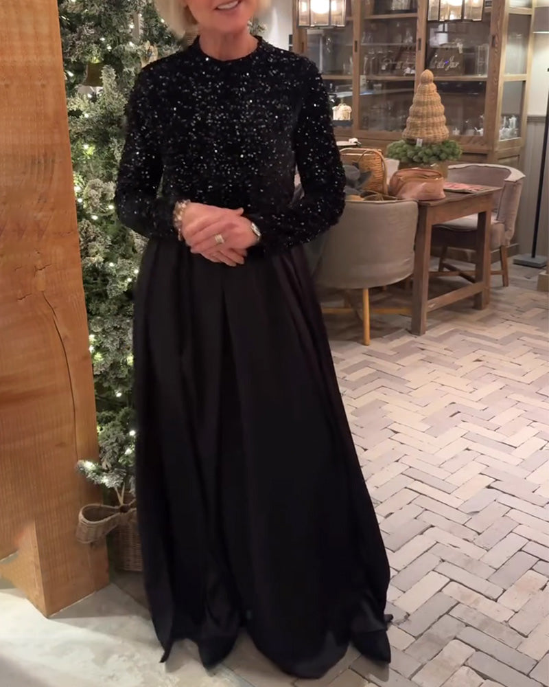 Sukienka Elegancka Cekiny Patchwork Długość Podłogi