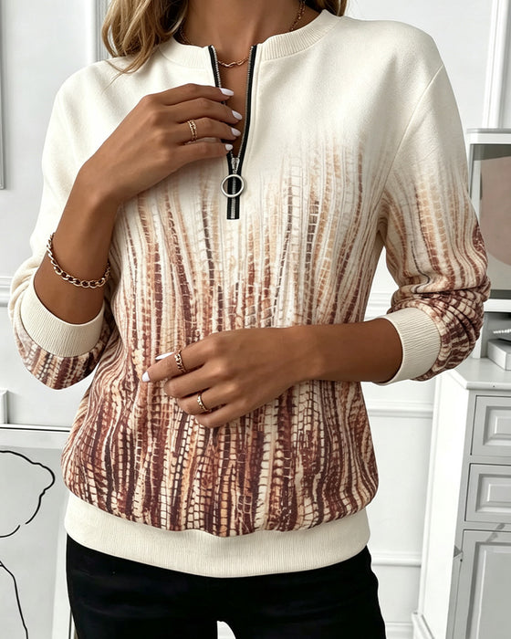 Bluza Gradient Okrągły Dekolt Zamek Błyskawiczny Długi Rękaw