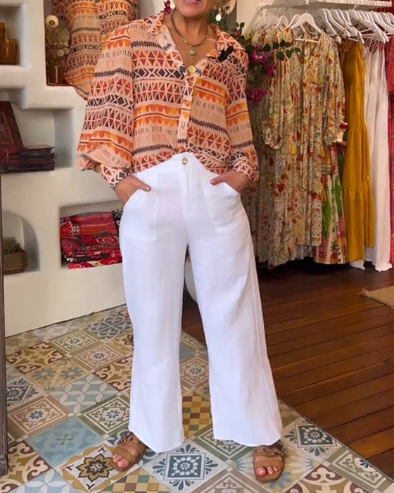 Koszula z guzikami i nadrukiem w stylu retro