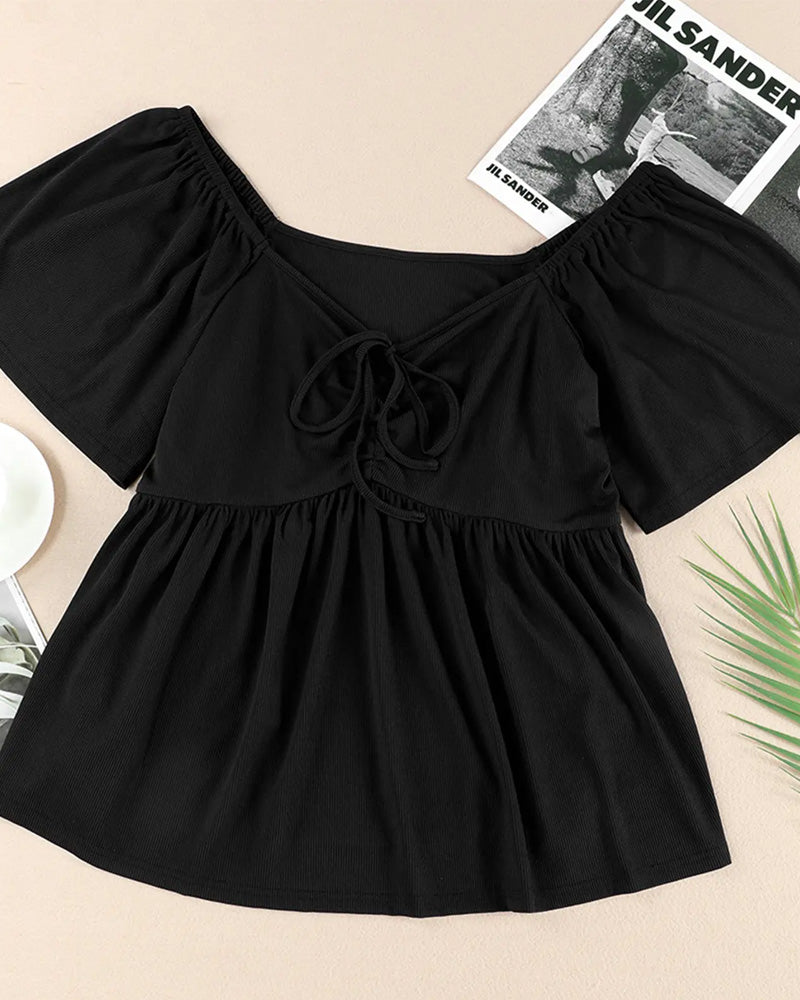 T-Shirt Large Size Square Neck Bubble Sleeve