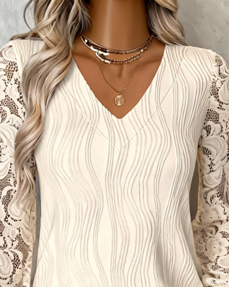 Top Latarenkowy Rękaw Dekolt W Serek Wstawiony