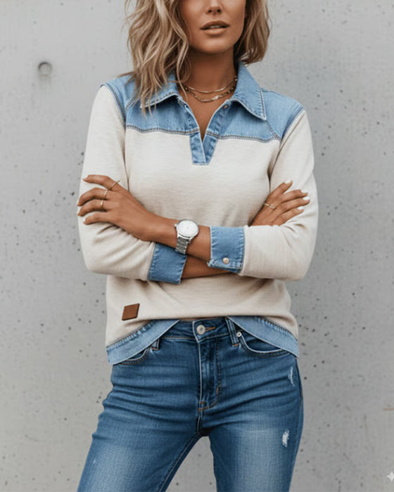 Bluza Modna Klapa Kolorystyczny Zszyty