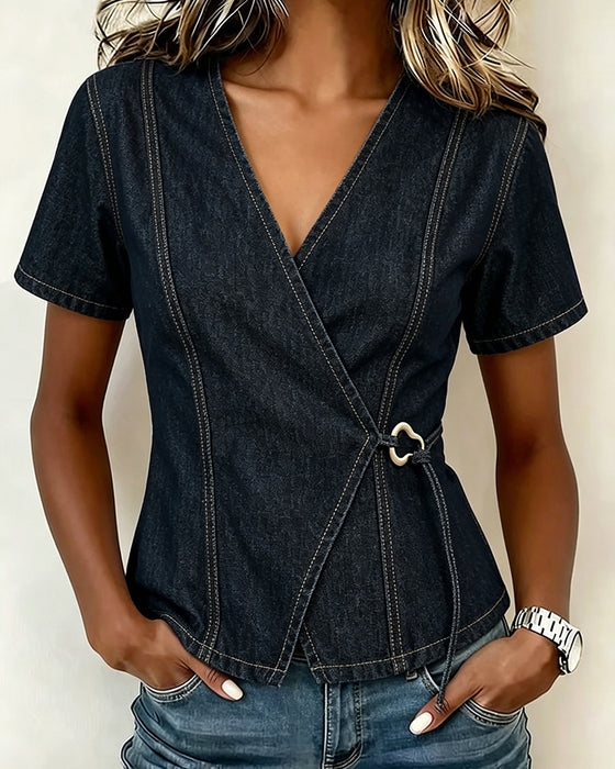 Bluzka Nieregularny Lace-Up Denim