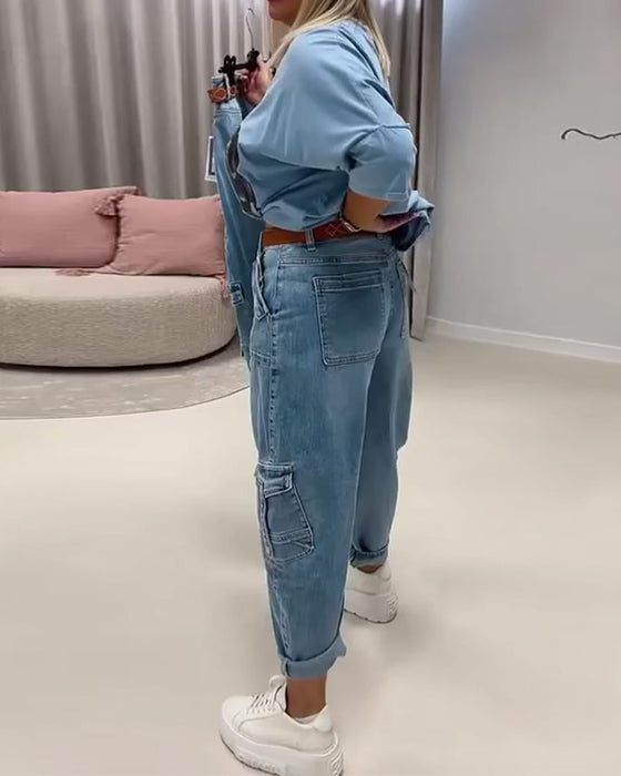 Jeans Wysoki Stan Styl Cargo