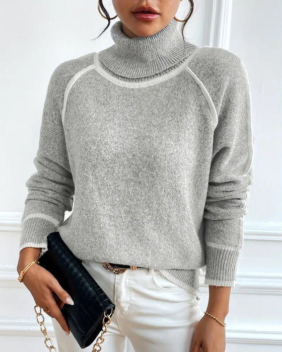 Sweter Golf Modny Kontrastowy Kolor