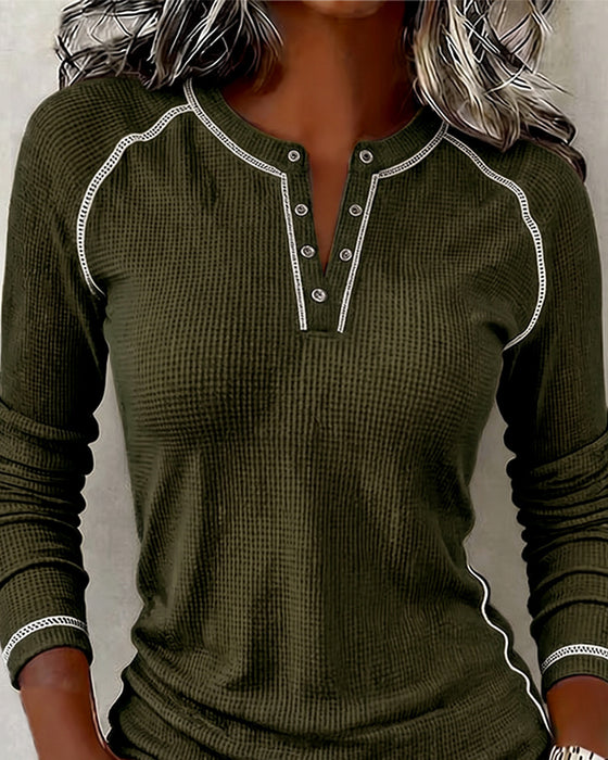Top Wafel Henley Długi Rękaw
