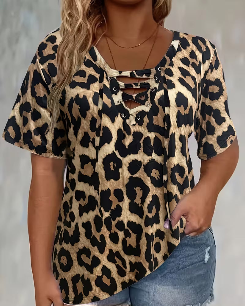 T-Shirt Klassisk Leopardprint Kryds Bind