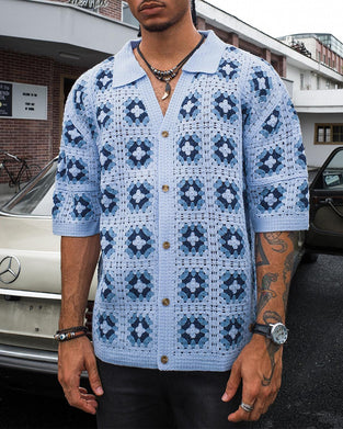T-Shirt Dekolt W Wycięty Druk Koszula