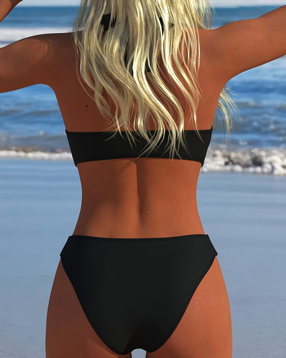 Bikini Halter Serce Klamra Jednolity Kolor