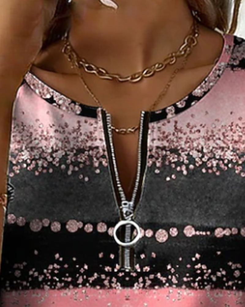 Top Gradient W Błyszczące Paski Zapinany Na Zamek