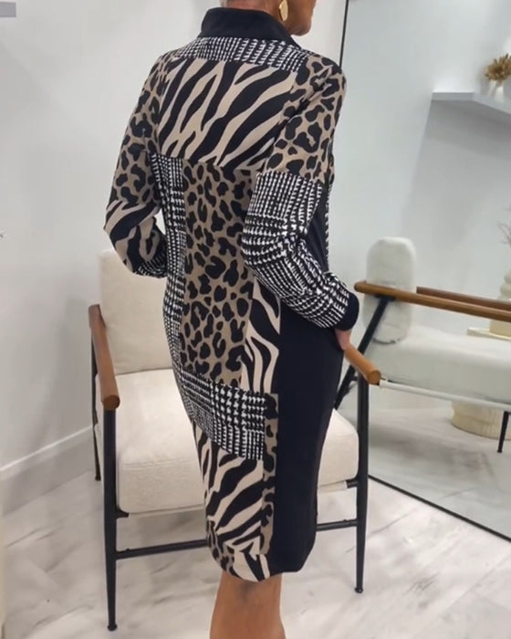 Stylowa sukienka w panterkę z kieszeniami na zamek