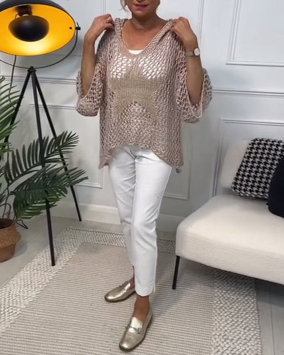 Sweter z kapturem w jednolitym kolorze z wycięciem w gwiazdki