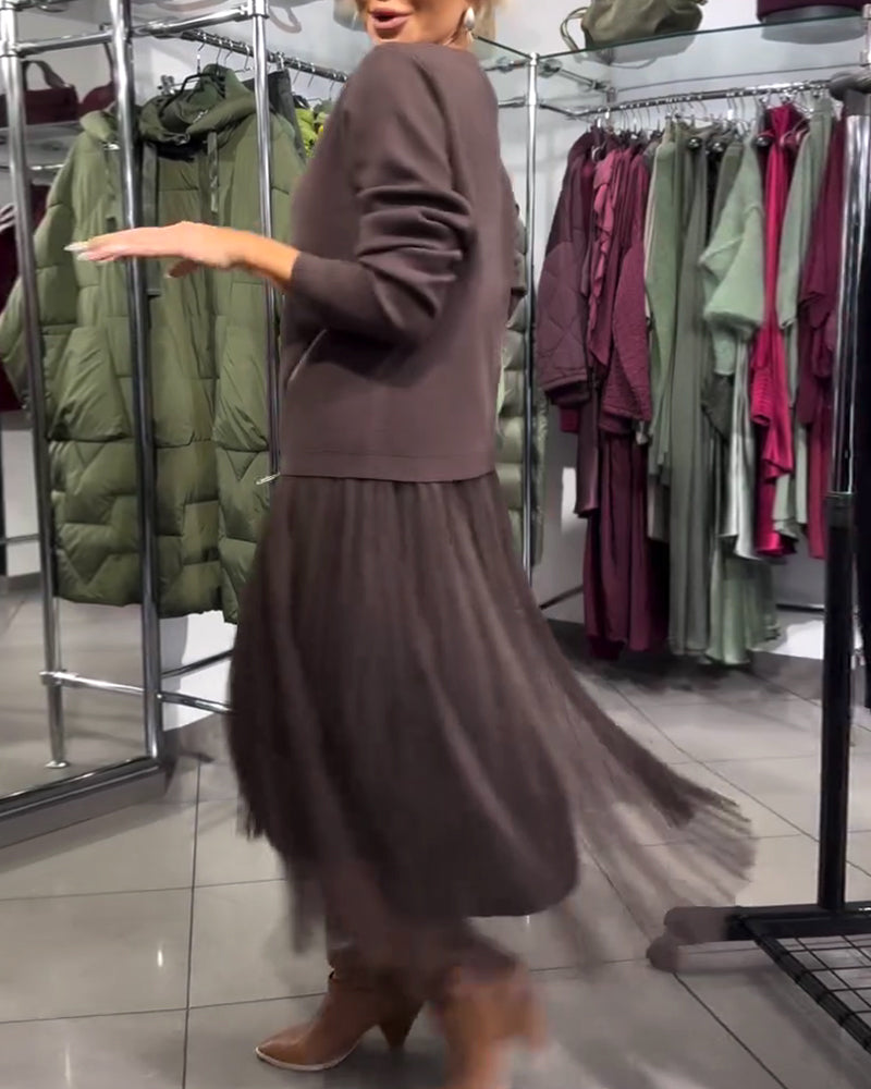 Stylowy Zestaw Z Bluzą O Okrągłym Dekolcie I Zamkiem