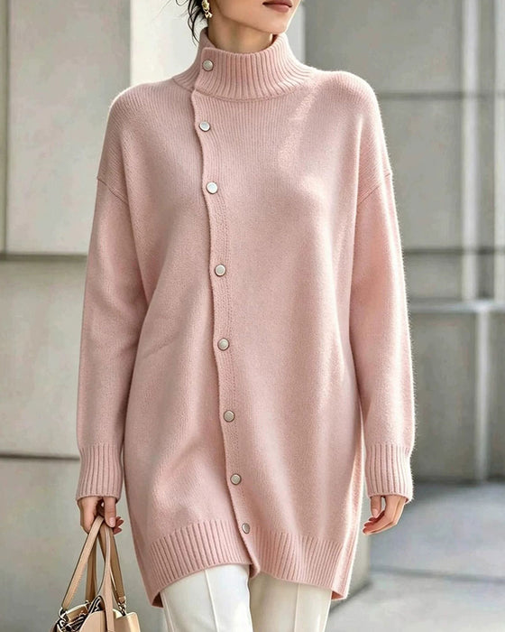 Kardigan Turtleneck Jednorzędowy Zapięcie Na Guziki