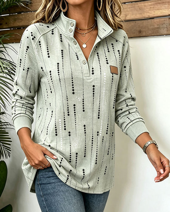 Bluza Stójka W Kropki Długi Rękaw