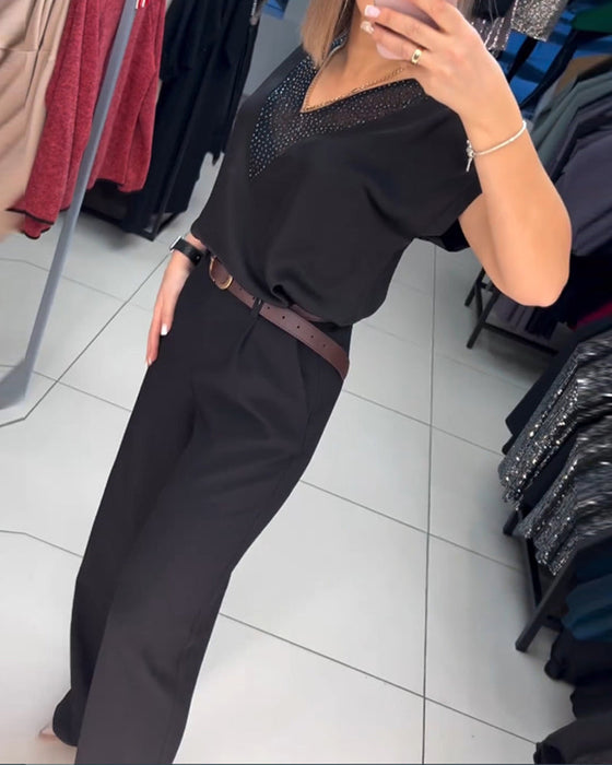 Bluzka z krótkim rękawem i dekoltem w kształcie litery V