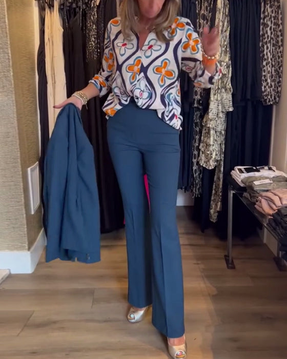 Bluzka z V-krawatkiem i kwiatowym