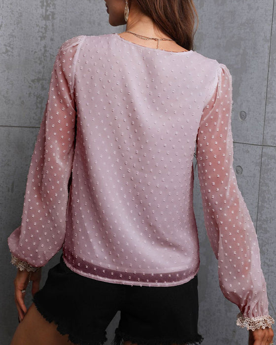 Koronkowa koszula z długim rękawem w jednolitym kolorze