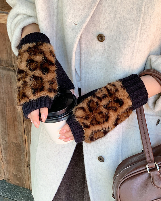 Rękawiczki Print Leopardzi Futro