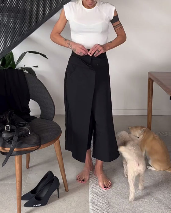 Proste asymetryczne jednokolorowe codzienne spodnie