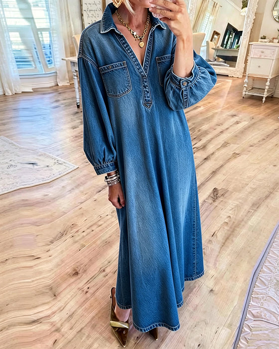 Sukienka Denim Koszula Styl Maxi