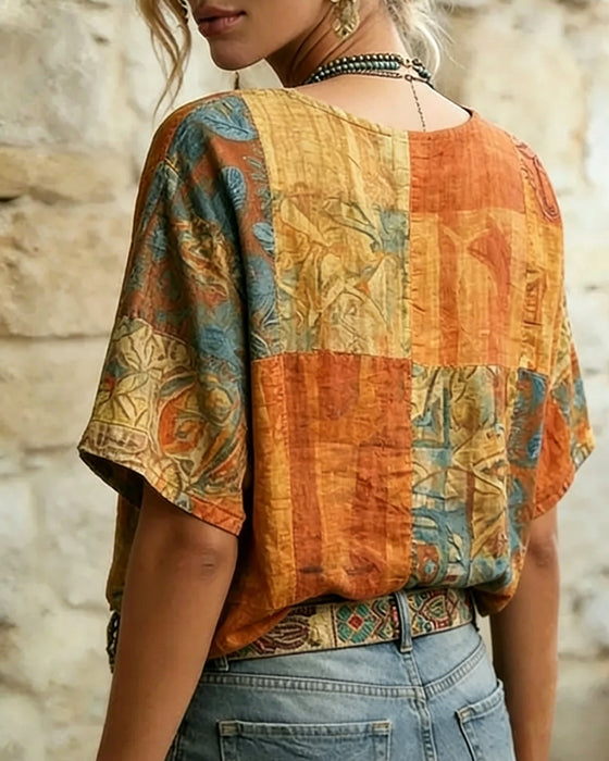 Bluzka Vintage Wzór Ważka Casual