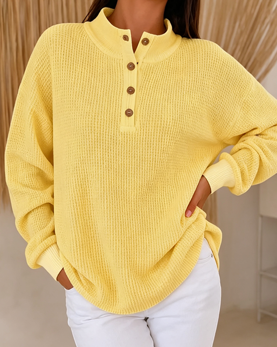 Top Mock Neck Wafel Zapięcie Na Guziki