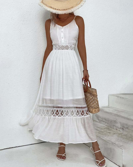 Elegancka sukienka z koronką w jednolitym kolorze