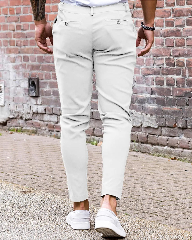Spodnie Jednolity Kolor Guzik Z Przodu Slim Fit Swobodne