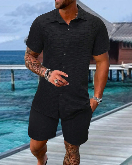 Zestawy W Kratę Polo Kołnierz Casual Mężczyźni