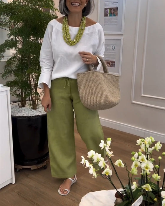 Prosty Top z Okrągłym Wypełnieniem, Jednokolorowym Kolorem i Długimi Rękawami