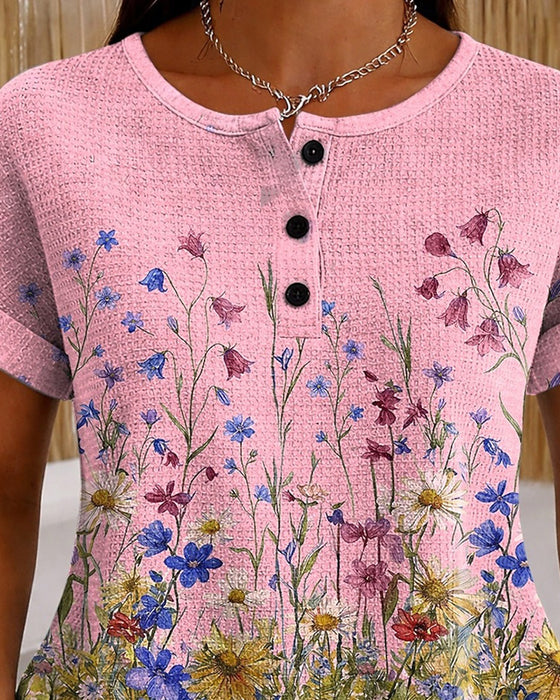Top Henley Dziki Kwiat Daisy Wafel