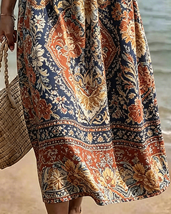 Sukienka Okrągły Dekolt Bohemian