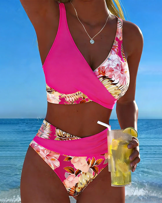 Bikini Kontrast Kwiatowy Rozcięcie