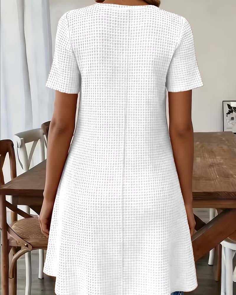 T-Shirt Wafel Henley Szyja Midi