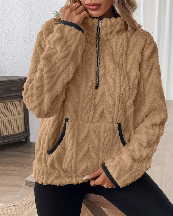 Bluza Z Klapami Zipper Przód Welurowy