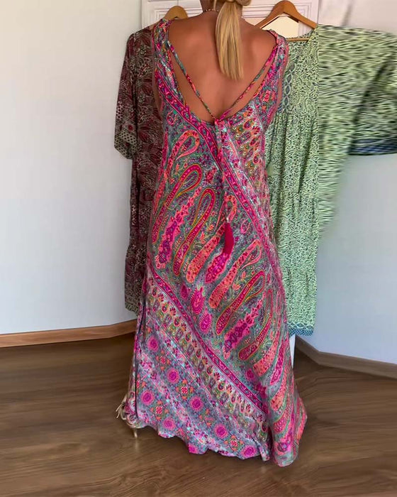 Sukienka Bez Rękawów Luźna Kaszmir Print