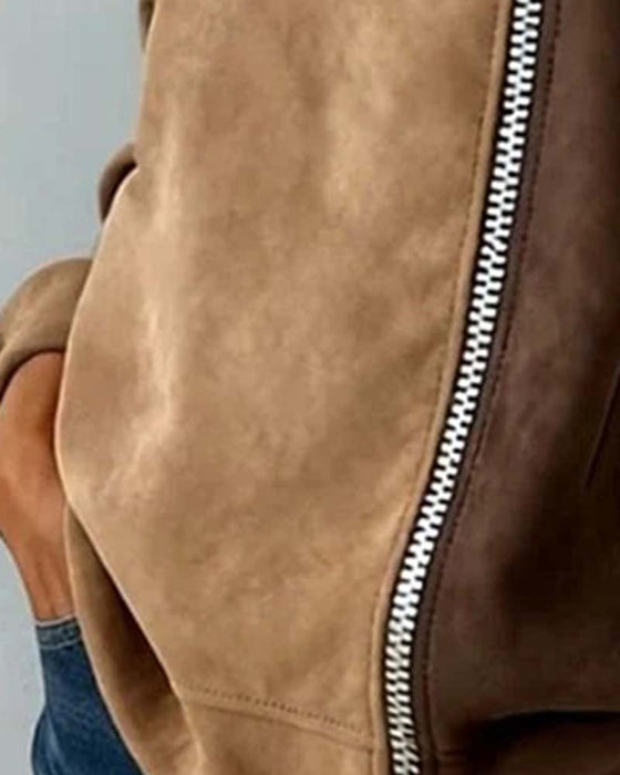 Hoodie Z Kapturem Sznurek Kontrast Zamek Błyskawiczny