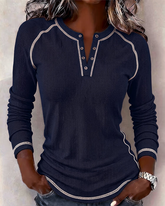 Top Wafel Henley Długi Rękaw