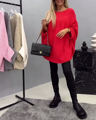 Sweter z rękawem typu nietoperz i okrągłym dekoltem