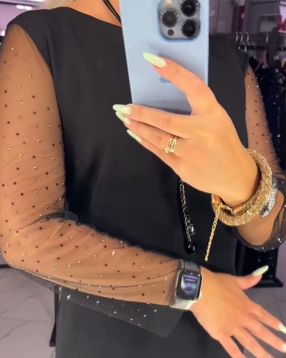 Sukienka Okrągły Dekolt Przezroczysta Siatka Szycie