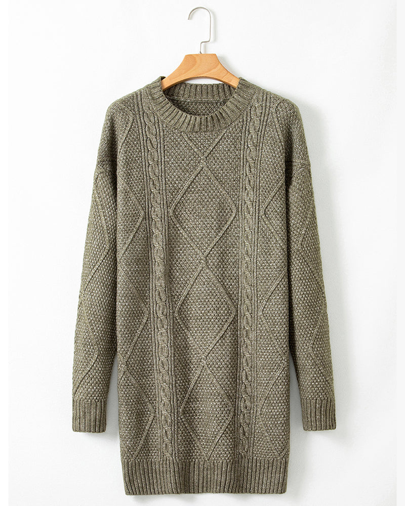 Sukienka swetrowa casualowa z okrągłym dekoltem w jednolitym kolorze