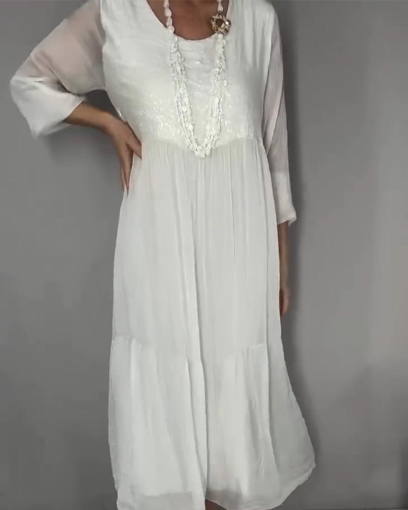 Sukienka Szyfon Cekiny Patchwork Długa