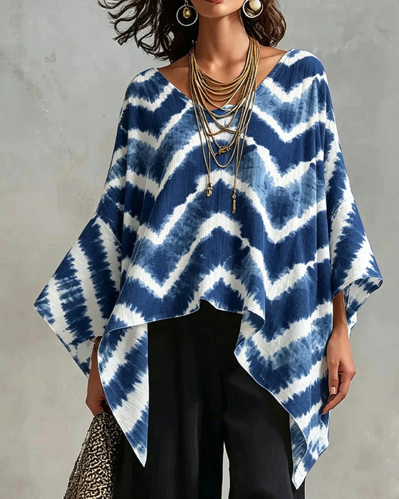 Bluzy V-Szyja Blok Koloru Patchwork Nietoperz
