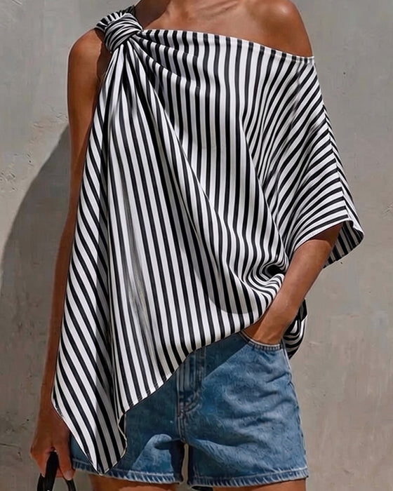 Bluza W Paski Luźny Asymetryczny Projekt