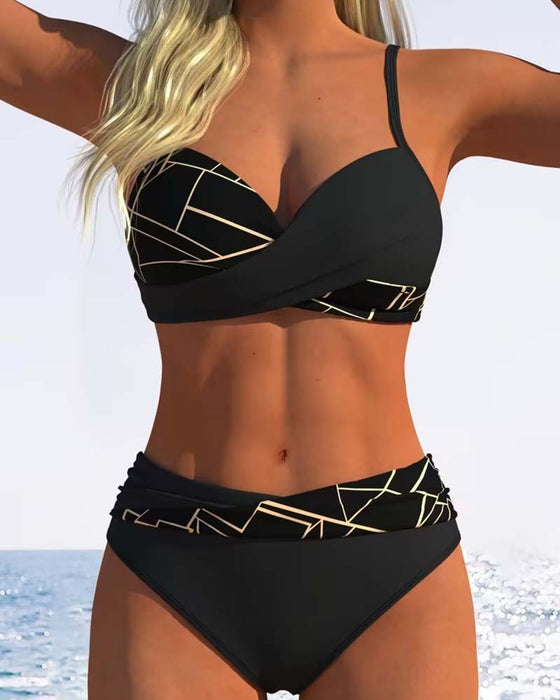 Bikini Ramiączka Spaghetti Krzyżowy Nadruk