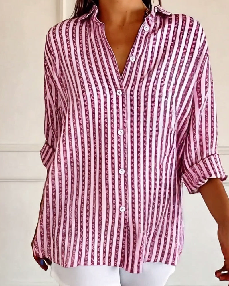 Koszula Luźny Krój W Paski Geometryczny Nadruk