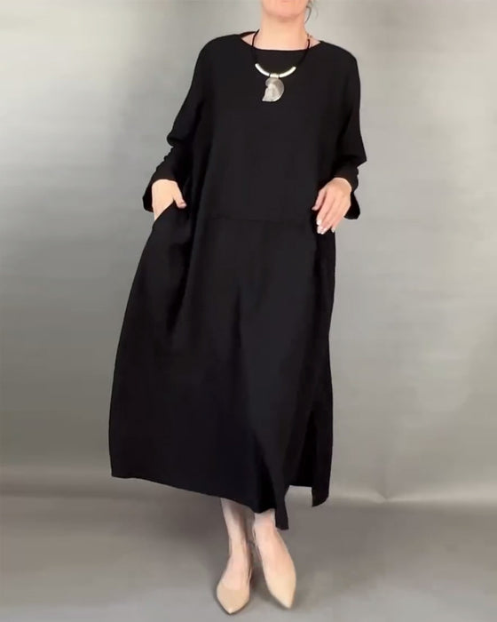 Luźna Sukienka Plus Size W Jednolitym Kolorze Z Guzikami