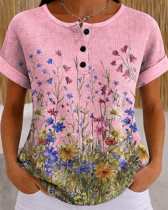Top Henley Dziki Kwiat Daisy Wafel